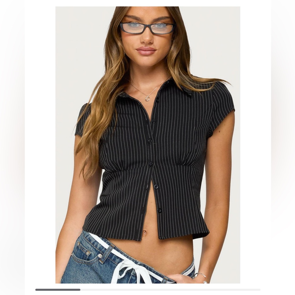 Women's Edikted Juney Pinstripe Tailored Button Up Shirt - Medium - Brand New